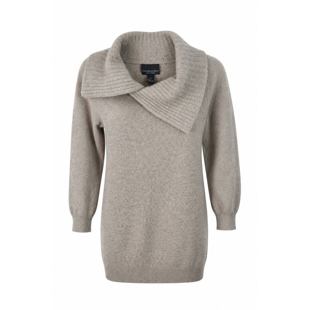 Cynthia Rowley 100% Cashmere Sweater Dress XS Beige Cowl Neck Knit Quiet Luxury